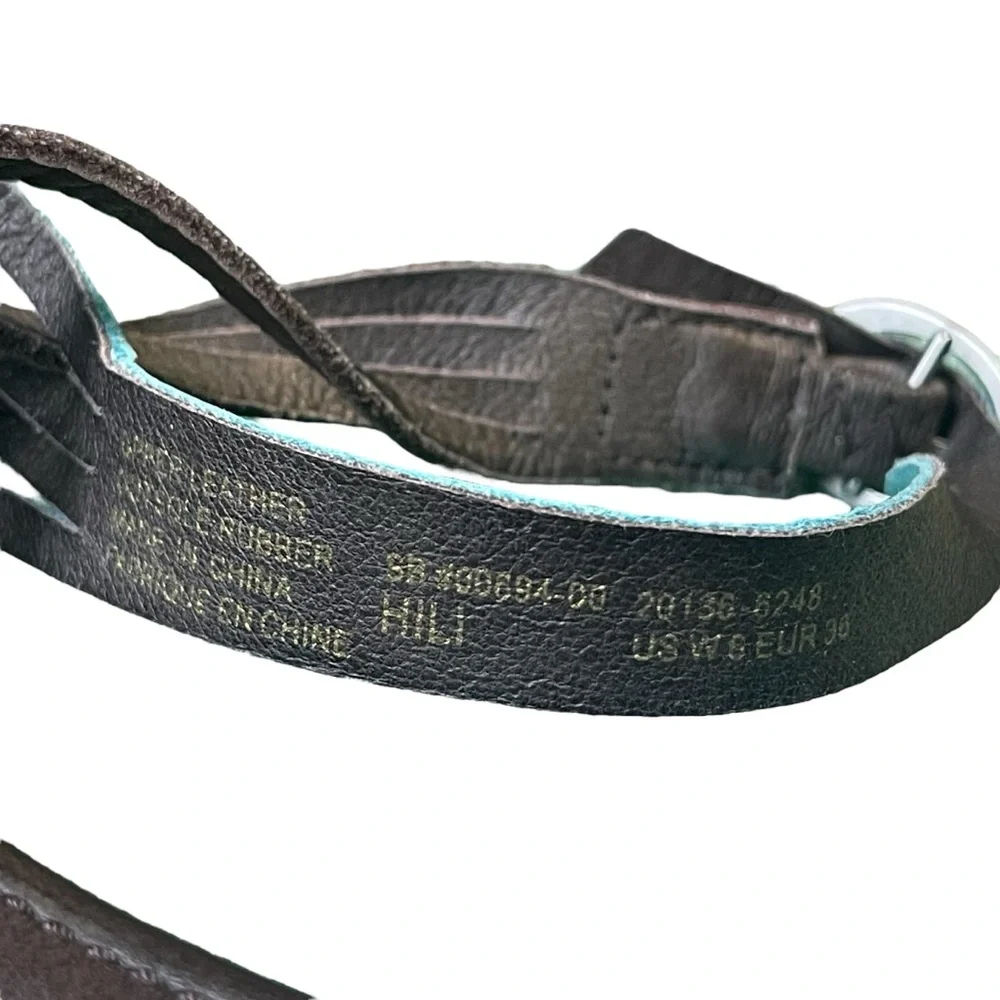 Olukai Leather Beach Sandal Wet Grip Sole Brown & Turquoise Blue Size 6